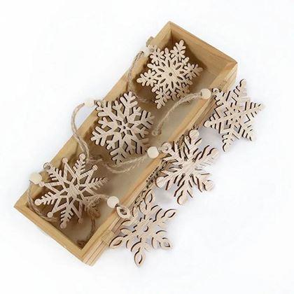 Obrazek z Zestaw 6 drewnianych ozdób świątecznych - płatki śniegu