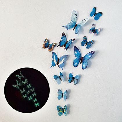 Obrazek z Zestaw świecących motyli na ścianę - niebieski