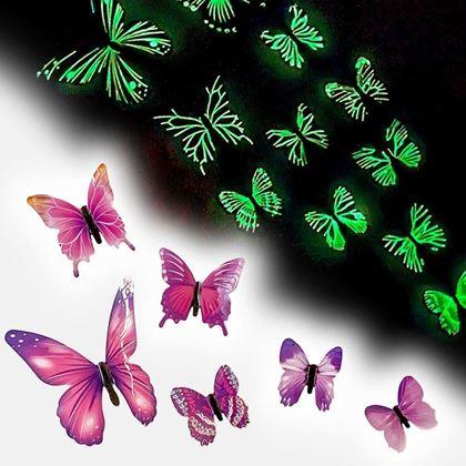 Obrazek z Zestaw świecących motyli na ścianę - fioletowy