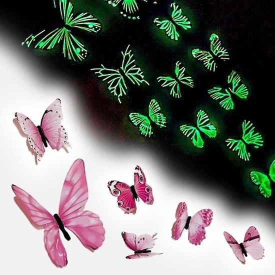 Obrazek z Zestaw świecących motyli na ścianę - różowy