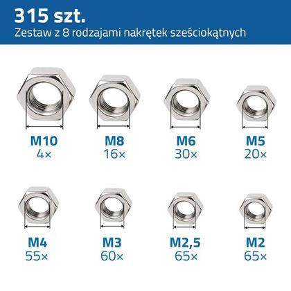 Obrazek z Zestaw nakrętek sześciokątnych 315 szt.