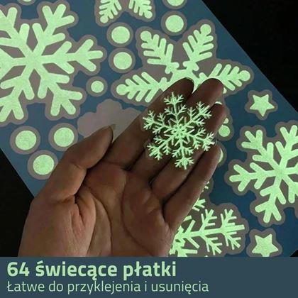 Obrazek z Naklejki na okno świecące w ciemności - płatki śniegu 64 szt