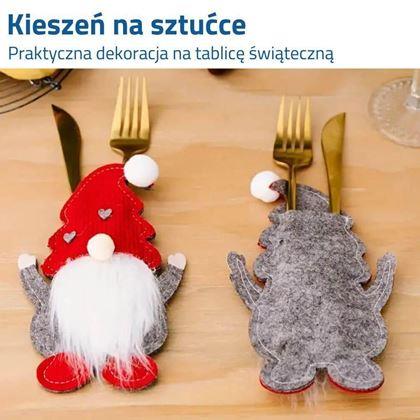 Obrazek z Pudełko na sztućce świąteczne krasnale - w kropki 