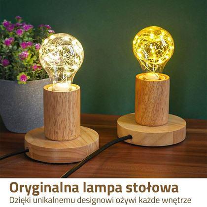 Obrazek z Drewniana lampa stołowa z żarówką - ciepłe światło