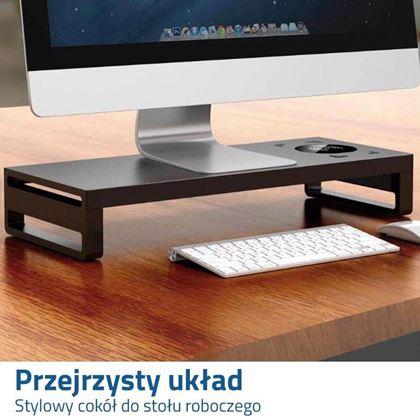 Obrazek z Metalowy stojak na monitor z portami USB i ładowaniem bezprzewodowym