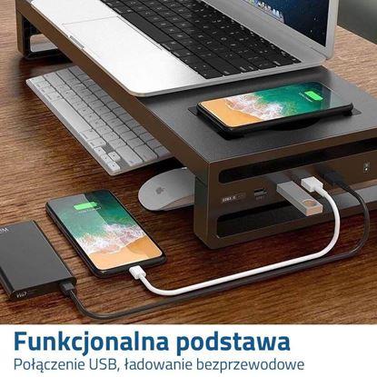 Obraz Metalowy stojak na monitor z portami USB i ładowaniem bezprzewodowym